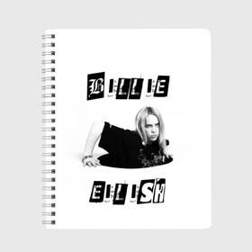 Тетрадь с принтом Billie Eilish в Екатеринбурге, 100% бумага | 48 листов, плотность листов — 60 г/м2, плотность картонной обложки — 250 г/м2. Листы скреплены сбоку удобной пружинной спиралью. Уголки страниц и обложки скругленные. Цвет линий — светло-серый
 | bad guy | bellyache | billie eilish | bury a friend | ocean eyes | when we all fall asleep where do we go | билли айлиш | музыка | певица