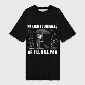 Платье-футболка 3D с принтом Be Kind to Animals в Екатеринбурге,  |  | be kind to animals | cinema | dog | dogs | john wick | keanu reeves | джон уик | животные | пес | собака