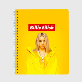 Тетрадь с принтом Billie Eilish в Екатеринбурге, 100% бумага | 48 листов, плотность листов — 60 г/м2, плотность картонной обложки — 250 г/м2. Листы скреплены сбоку удобной пружинной спиралью. Уголки страниц и обложки скругленные. Цвет линий — светло-серый
 | bad guy | bellyache | billie eilish | bury a friend | ocean eyes | when we all fall asleep where do we go | билли айлиш | музыка | певица