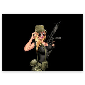 Поздравительная открытка с принтом Sexy army girl в Екатеринбурге, 100% бумага | плотность бумаги 280 г/м2, матовая, на обратной стороне линовка и место для марки
 | army | automatic | beautiful | big | black | blonde | body | camouflage | chest | cool | eyes | girl | holds | perfect | slim | uniform | weapon | автомат | армия | блондинка | большая | глаза | девушка | держит | идеальное | камуфляж | красивая