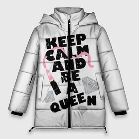 Женская зимняя куртка 3D с принтом Keep calm and be a queen в Екатеринбурге, верх — 100% полиэстер; подкладка — 100% полиэстер; утеплитель — 100% полиэстер | длина ниже бедра, силуэт Оверсайз. Есть воротник-стойка, отстегивающийся капюшон и ветрозащитная планка. 

Боковые карманы с листочкой на кнопках и внутренний карман на молнии | appeal | be | diamonds | faceted | font | inscription | keep calm | motto | pink | precious | princess | queen | slogan | stones | text | алмазы | блеск | бриллианты | будь | губн | девиз | драгоценные | камни | королева | лозунг | надпись | помада | приз