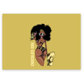 Поздравительная открытка с принтом Chocolate girl в Екатеринбурге, 100% бумага | плотность бумаги 280 г/м2, матовая, на обратной стороне линовка и место для марки
 | africa | african | beautiful | big | black | chocolate | cocktail | exotic | girl | hat | look | round | slim | sunny | turn | африка | большие | взгляд | девушка | держит | коктейль | красивая | круглы | купальник | надпись | очки | полосатый |