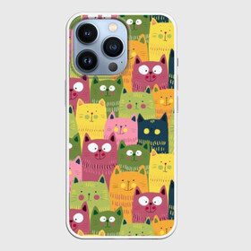 Чехол для iPhone 13 Pro с принтом Коты в Екатеринбурге,  |  | animals | big | blush | cats | children | colorful | colors | cute | drawing | eyes | green | homemade | orange | pink | round | style | yellow | большие | глаза | детский | домашние | желтый | животные | зеленый | коты | красочные | круглые | милые | ора