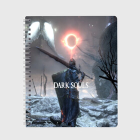 Тетрадь с принтом DARK SOULS в Екатеринбурге, 100% бумага | 48 листов, плотность листов — 60 г/м2, плотность картонной обложки — 250 г/м2. Листы скреплены сбоку удобной пружинной спиралью. Уголки страниц и обложки скругленные. Цвет линий — светло-серый
 | Тематика изображения на принте: art | artwork | crown | dark soul | dark souls iii | death | digital art | embers | fanatsy | fire | flames | game | mask | skeletons | воин | минимализм | рыцарь | тёмные души