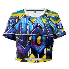 Женская футболка Cropp-top с принтом Кислотный стиль в Екатеринбурге, 100% полиэстер | круглая горловина, длина футболки до линии талии, рукава с отворотами | 