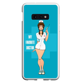 Чехол для Samsung S10E с принтом Sexy nurse в Екатеринбурге, Силикон | Область печати: задняя сторона чехла, без боковых панелей | Тематика изображения на принте: beautiful | brunette | eyes | figure | girl | green | holding | holiday | legs | long | medical | medicine | nurse | perfect | short | straight | worker | брюнетка | глаза | девушка | держит | длинные | зелёные | идеальная | короткий | красивая | медицина