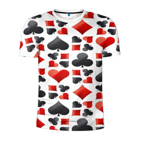 Мужская футболка 3D спортивная с принтом МАСТИ КАРТ в Екатеринбурге, 100% полиэстер с улучшенными характеристиками | приталенный силуэт, круглая горловина, широкие плечи, сужается к линии бедра | game | игральные карты | игры | карты | колода | масти | пасьянс | покер | текстура