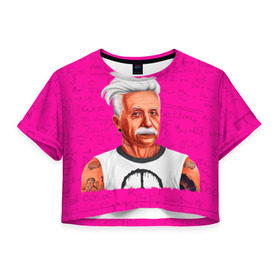 Женская футболка 3D укороченная с принтом Альберт Эйнштейн хипстер в Екатеринбурге, 100% полиэстер | круглая горловина, длина футболки до линии талии, рукава с отворотами | альберт | большого взрыва | ботаник | доктор наук | зигмунд | инштейн | наколки | нобель | премия | прическа | розовая | тату | татушка | теория | уравнения | усы | физика | формулы | хипстер | эйнштейн