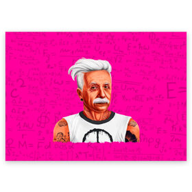 Поздравительная открытка с принтом Альберт Эйнштейн хипстер в Екатеринбурге, 100% бумага | плотность бумаги 280 г/м2, матовая, на обратной стороне линовка и место для марки
 | альберт | большого взрыва | ботаник | доктор наук | зигмунд | инштейн | наколки | нобель | премия | прическа | розовая | тату | татушка | теория | уравнения | усы | физика | формулы | хипстер | эйнштейн