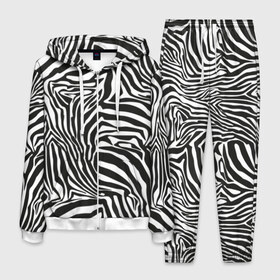 Мужской костюм 3D с принтом Полосы зебры в Екатеринбурге, 100% полиэстер | Манжеты и пояс оформлены тканевой резинкой, двухслойный капюшон со шнурком для регулировки, карманы спереди | abstraction | african | animal | black and white | camouflage | disguise | skin | stripes | zebra | абстракция | африканская | животное | зебры | камуфляж | маскировка | полосы | черно белый
