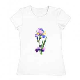 Женская футболка хлопок с принтом Ирис в Екатеринбурге, 100% хлопок | прямой крой, круглый вырез горловины, длина до линии бедер, слегка спущенное плечо | акварель | цветочки | цветы