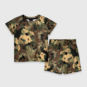 Детский костюм с шортами 3D с принтом Камуфляж в Екатеринбурге,  |  | abstraction | army | autumn | brown | camouflage | disguise | fishing | green | khaki | nature | spots | абстракция | армия | зеленый | камуфляж | коричневый | маскировка | осень | охота | природа | пятна | рыбалка | хаки