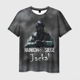 Мужская футболка 3D с принтом Jackal : Rainbow Six в Екатеринбурге, 100% полиэфир | прямой крой, круглый вырез горловины, длина до линии бедер | gameplay | mozzie | pvp | r6 | r6s | siege | герой | дым | огонь | осада | пламя | радуга | снайпер | сражения | туман | шутер
