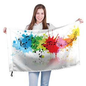 Флаг 3D с принтом Ноты color в Екатеринбурге, 100% полиэстер | плотность ткани — 95 г/м2, размер — 67 х 109 см. Принт наносится с одной стороны | music | абстракция | книга | листы | музыка | музыкальный | ноты | произведение | страница | тетрадь