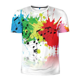 Мужская футболка 3D спортивная с принтом Ноты color в Екатеринбурге, 100% полиэстер с улучшенными характеристиками | приталенный силуэт, круглая горловина, широкие плечи, сужается к линии бедра | music | абстракция | книга | листы | музыка | музыкальный | ноты | произведение | страница | тетрадь