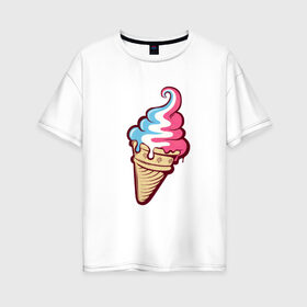 Женская футболка хлопок Oversize с принтом Ice Cream в Екатеринбурге, 100% хлопок | свободный крой, круглый ворот, спущенный рукав, длина до линии бедер
 | ice cream | мороженное | прикольный принт | принт футболка | рожок мороженного | футболка с принтом