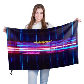 Флаг 3D с принтом Cyberpunk 2077 в Екатеринбурге, 100% полиэстер | плотность ткани — 95 г/м2, размер — 67 х 109 см. Принт наносится с одной стороны | 