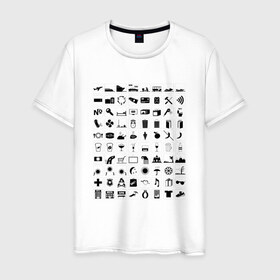 Мужская футболка хлопок с принтом 80 знаков для общения в Екатеринбурге, 100% хлопок | прямой крой, круглый вырез горловины, длина до линии бедер, слегка спущенное плечо. | iconspeak | знание языков | объяснить на пальцах | пиктограммы значки travellers tshirt | понять иностранца | понять собеседника | путешествия | туризм | языковой барьер