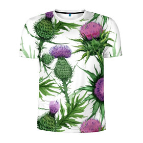 Мужская футболка 3D спортивная с принтом Цветок репейника в Екатеринбурге, 100% полиэстер с улучшенными характеристиками | приталенный силуэт, круглая горловина, широкие плечи, сужается к линии бедра | акварель | мода | стиль | цветочки | цветы