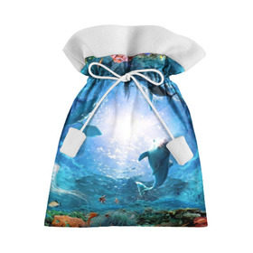 Подарочный 3D мешок с принтом Дельфины в Екатеринбурге, 100% полиэстер | Размер: 29*39 см | fish | аква | аквариум | вода | кораллы | море | океан | ракушки | рыбки | рыбы