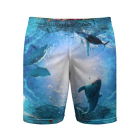 Мужские шорты 3D спортивные с принтом Дельфины в Екатеринбурге,  |  | fish | аква | аквариум | вода | кораллы | море | океан | ракушки | рыбки | рыбы