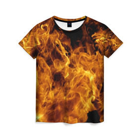 Женская футболка 3D с принтом Языки пламени в Екатеринбурге, 100% полиэфир ( синтетическое хлопкоподобное полотно) | прямой крой, круглый вырез горловины, длина до линии бедер | 