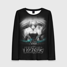 Женский лонгслив 3D с принтом League of Legends, Sona в Екатеринбурге, 100% полиэстер | длинные рукава, круглый вырез горловины, полуприлегающий силуэт | Тематика изображения на принте: league of legends | lol | sona | игры | киберспорт | компьютерные игры | лига легенд | сона