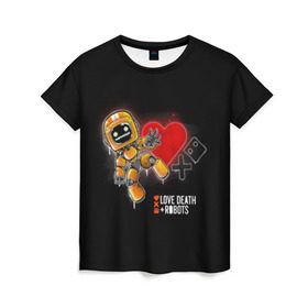 Женская футболка 3D с принтом Love, Death & Robots в Екатеринбурге, 100% полиэфир ( синтетическое хлопкоподобное полотно) | прямой крой, круглый вырез горловины, длина до линии бедер | Тематика изображения на принте: 