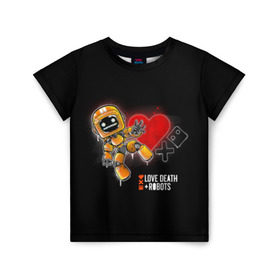 Детская футболка 3D с принтом Love, Death & Robots в Екатеринбурге, 100% гипоаллергенный полиэфир | прямой крой, круглый вырез горловины, длина до линии бедер, чуть спущенное плечо, ткань немного тянется | Тематика изображения на принте: 