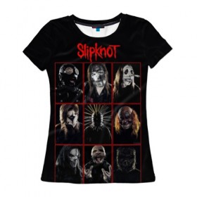 Женская футболка 3D с принтом Slipknot-Alltogether в Екатеринбурге, 100% полиэфир ( синтетическое хлопкоподобное полотно) | прямой крой, круглый вырез горловины, длина до линии бедер | band | group | metal | rock | slipknot | группа | метал | рок | слипнот
