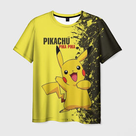 Мужская футболка 3D с принтом Pikachu Pika Pika в Екатеринбурге, 100% полиэфир | прямой крой, круглый вырез горловины, длина до линии бедер | pika | pikachu | аниме | детская | детям | игры | молния | мышка | мышь | пика | пикачу | покемон | покемоны