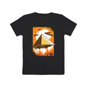 Детская футболка хлопок с принтом Пришельцы и Пирамида в Екатеринбурге, 100% хлопок | круглый вырез горловины, полуприлегающий силуэт, длина до линии бедер | 