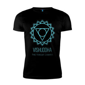 Мужская футболка премиум с принтом Вишудха в Екатеринбурге, 92% хлопок, 8% лайкра | приталенный силуэт, круглый вырез ворота, длина до линии бедра, короткий рукав | Тематика изображения на принте: chakra | vishuddha | yoga | вишудха | йога | чакра