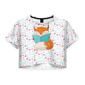 Женская футболка 3D укороченная с принтом Лиса с книжкой в Екатеринбурге, 100% полиэстер | круглая горловина, длина футболки до линии талии, рукава с отворотами | Тематика изображения на принте: fox | foxed | арт | лис | лиса | лисенок | лисичка | пушистик | рыжая | рыжмй хвост