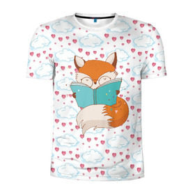 Мужская футболка 3D спортивная с принтом Лиса с книжкой в Екатеринбурге, 100% полиэстер с улучшенными характеристиками | приталенный силуэт, круглая горловина, широкие плечи, сужается к линии бедра | Тематика изображения на принте: fox | foxed | арт | лис | лиса | лисенок | лисичка | пушистик | рыжая | рыжмй хвост