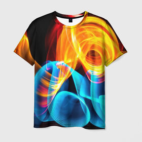 Мужская футболка 3D с принтом ЦВЕТНОЙ ДЫМ в Екатеринбурге, 100% полиэфир | прямой крой, круглый вырез горловины, длина до линии бедер | fire | flame | in fire | smoke | в огне | дым | огненный | огонь | текстуры