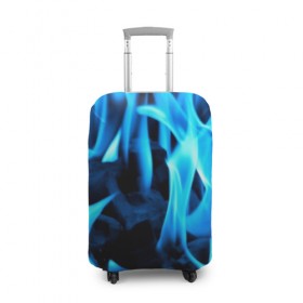 Чехол для чемодана 3D с принтом Синий огонь в Екатеринбурге, 86% полиэфир, 14% спандекс | двустороннее нанесение принта, прорези для ручек и колес | fire | flame | in fire | smoke | в огне | дым | огненный | огонь | текстуры