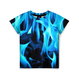 Детская футболка 3D с принтом Синий огонь в Екатеринбурге, 100% гипоаллергенный полиэфир | прямой крой, круглый вырез горловины, длина до линии бедер, чуть спущенное плечо, ткань немного тянется | fire | flame | in fire | smoke | в огне | дым | огненный | огонь | текстуры