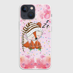 Чехол для iPhone 13 mini с принтом Сонный лисенок в Екатеринбурге,  |  | fox | foxed | арт | лис | лиса | лисенок | лисичка | пушистик | рыжая | рыжмй хвост
