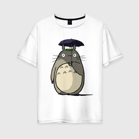 Женская футболка хлопок Oversize с принтом Totoro в Екатеринбурге, 100% хлопок | свободный крой, круглый ворот, спущенный рукав, длина до линии бедер
 | totoro | аниме | для детей | животное | лес | мой сосед тоторо | мультфильм | тоторо