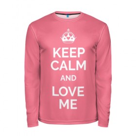 Мужской лонгслив 3D с принтом Keep calm and love me в Екатеринбурге, 100% полиэстер | длинные рукава, круглый вырез горловины, полуприлегающий силуэт | and | call | crown | girl | heart | keep calm | keyboard | lips | me | red | royal | slogan | text | valentines day | валентина | губы | девиз | девушка | день | и | клавиатура | клавиши | королевская | корона | красный | лозунг | люби | любовь | меня | н