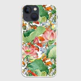 Чехол для iPhone 13 mini с принтом Карпы кои в Екатеринбурге,  |  | art | carps | fish | flower | gold | japanese | koi | leaves | lotus | painting | pattern | petals | pond | stems | water | вода | живопись | золотая | искусство | карпы | кои | лепестки | листья | лотос | пруд | рыбка | узор | цветок | японская