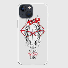 Чехол для iPhone 13 mini с принтом Crazy horse lady в Екатеринбурге,  |  | animal | blonde | bow | crazy | cute | head | horse | lady | look | polka | portrait | red | white | бант | белая | белый | блондинка | взгляд | голова | горошек | животное | красный | леди | лошадь | милый | очки | портрет | сумасшедшая