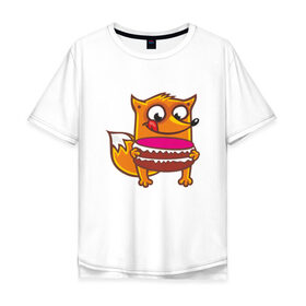 Мужская футболка хлопок Oversize с принтом Голодная лиса в Екатеринбурге, 100% хлопок | свободный крой, круглый ворот, “спинка” длиннее передней части | fox | foxed | арт | лис | лиса | лисенок | лисичка | пушистик | рыжая | рыжмй хвост