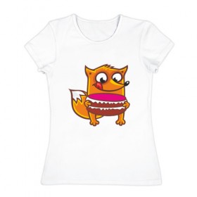 Женская футболка хлопок с принтом Голодная лиса в Екатеринбурге, 100% хлопок | прямой крой, круглый вырез горловины, длина до линии бедер, слегка спущенное плечо | Тематика изображения на принте: fox | foxed | арт | лис | лиса | лисенок | лисичка | пушистик | рыжая | рыжмй хвост