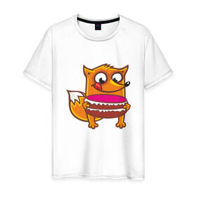 Мужская футболка хлопок с принтом Голодная лиса в Екатеринбурге, 100% хлопок | прямой крой, круглый вырез горловины, длина до линии бедер, слегка спущенное плечо. | fox | foxed | арт | лис | лиса | лисенок | лисичка | пушистик | рыжая | рыжмй хвост