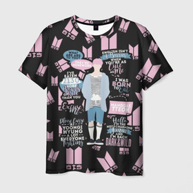 Мужская футболка 3D с принтом BTS Jimin Quotes в Екатеринбурге, 100% полиэфир | прямой крой, круглый вырез горловины, длина до линии бедер | bangtan | boy | j hope | jimin | jin | jungkook | korea | luv | rm | suga | v | with | бтс | кей | поп