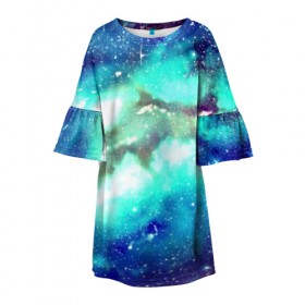 Детское платье 3D с принтом Звёздное небо в Екатеринбурге, 100% полиэстер | прямой силуэт, чуть расширенный к низу. Круглая горловина, на рукавах — воланы | galaxy | nebula | space | star | абстракция | вселенная | галактика | звезда | звезды | космический | планеты