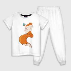 Детская пижама хлопок с принтом Лисичка и бабочка в Екатеринбурге, 100% хлопок |  брюки и футболка прямого кроя, без карманов, на брюках мягкая резинка на поясе и по низу штанин
 | Тематика изображения на принте: fox | foxed | арт | лис | лиса | лисенок | лисичка | пушистик | рыжая | рыжмй хвост