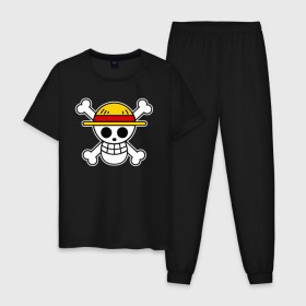 Мужская пижама хлопок с принтом One Piece в Екатеринбурге, 100% хлопок | брюки и футболка прямого кроя, без карманов, на брюках мягкая резинка на поясе и по низу штанин
 | monkey d. luffy | one piece | tony tony chopper | аниме | большой куш | ван пис | ванпис | манга | манки д. луффи | пираты | пираты соломенной шляпы | тони тони чоппер